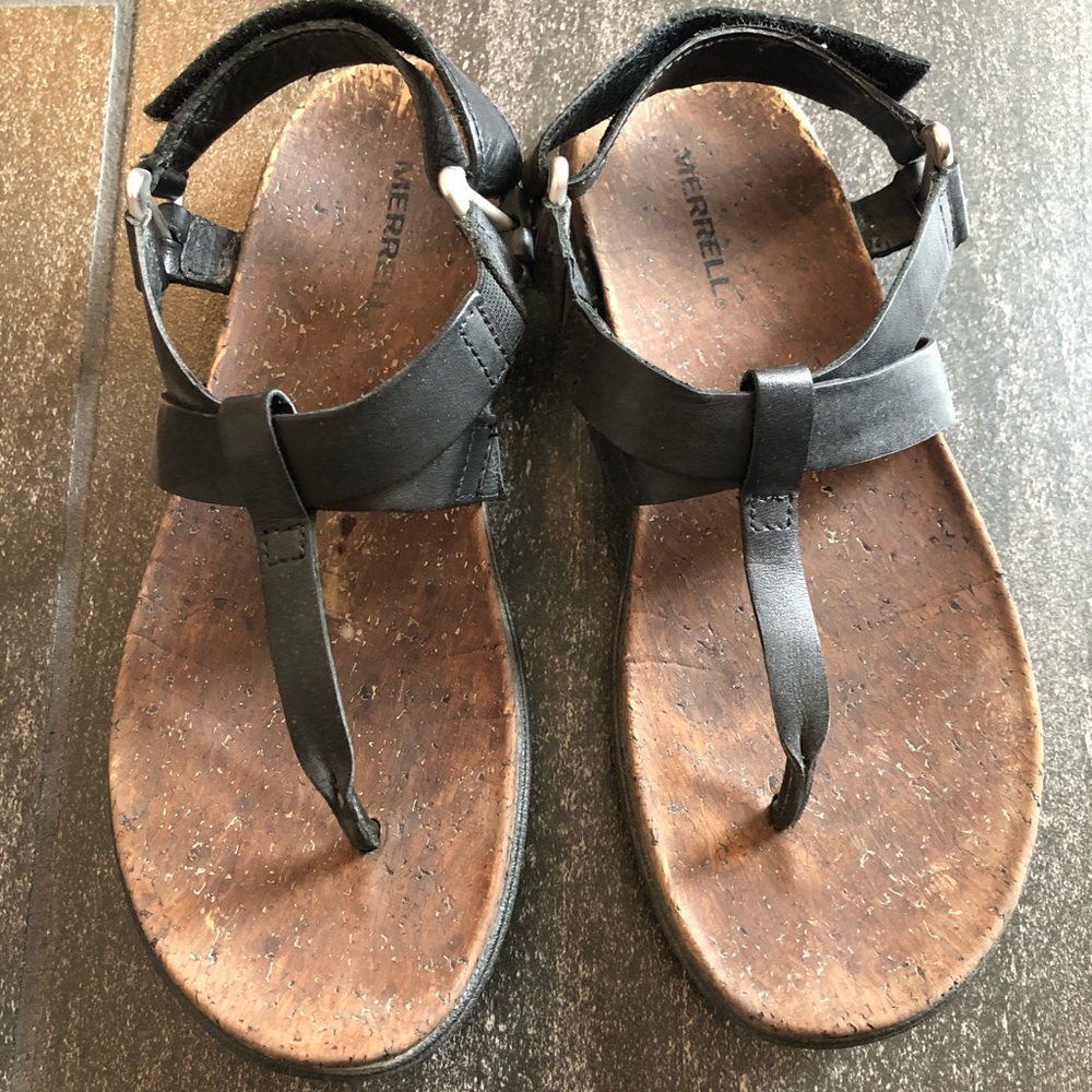Merrell Leather Sandals Black Womens Size 7